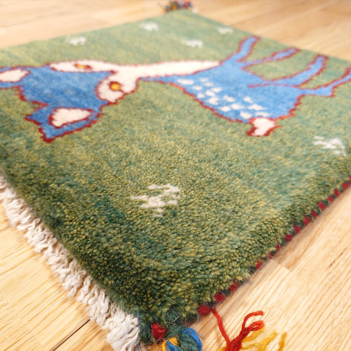 秋入荷】ペルシャ ギャッベ ミニマット 40x40㎝ バンビ 緑色