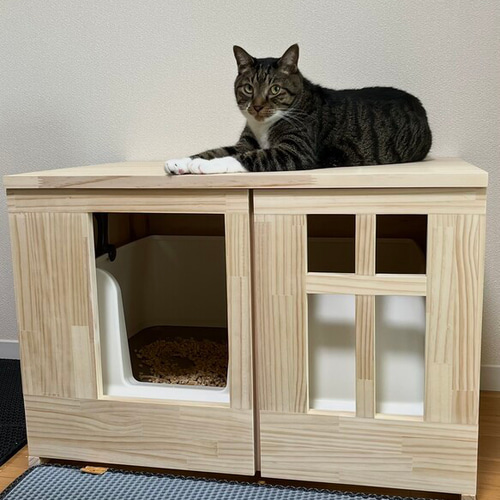 デオトイレ快適ワイドにぴったりな猫トイレカバー　ストッカー付き　(無塗装) デオトイレ快適ワイドにぴったりな 猫トイレカバー ストッカー