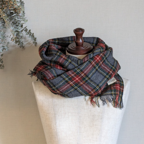 ふっくらウールガーゼ マフラー_タータンチェック(グレイ） マフラー