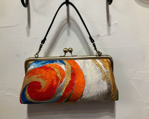 帯リメイク がま口バッグ 紅花 ハンドバッグ いち花 通販 18459311