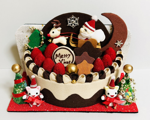 ちりめん細工「クリスマスなケーキ」 その他置物 黒ごまきなこ 通販
