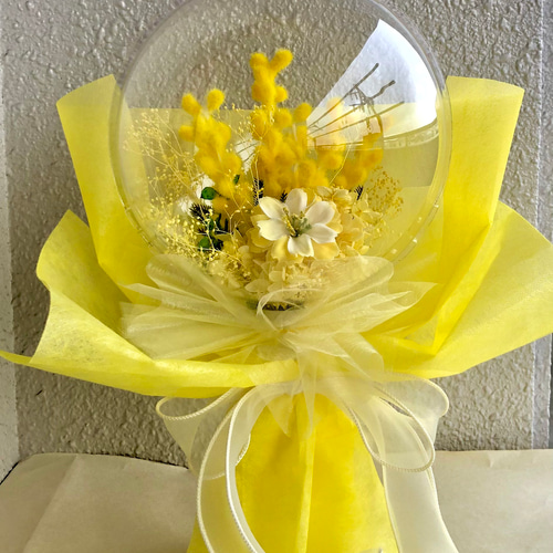 バルーンフラワーブーケ♡ミモザ花束♡お誕生日プレゼント♡母の