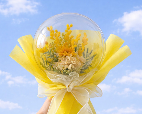 バルーンフラワーブーケ♡ミモザ花束♡お誕生日プレゼント♡新築祝い