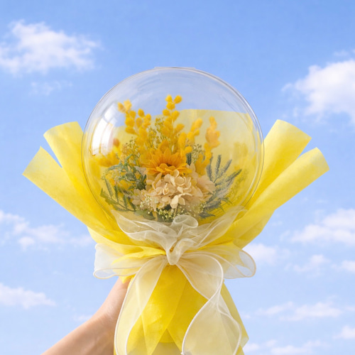 バルーンフラワーブーケ♡ミモザ花束♡お誕生日プレゼント♡新築祝い