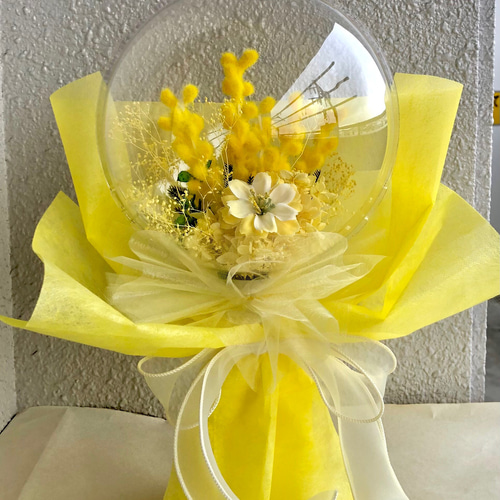 バルーンフラワーブーケ♡ミモザ花束♡お誕生日プレゼント♡母の日