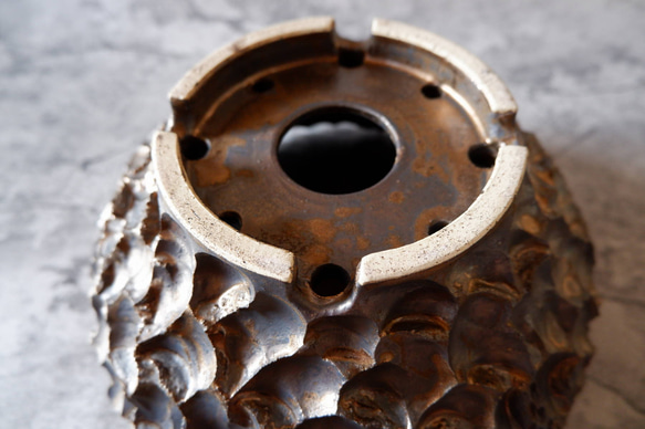 9号燻し金彩平鉢644　塊根植物　多肉植物　盆栽　植木鉢　作家鉢　沖縄 6枚目の画像