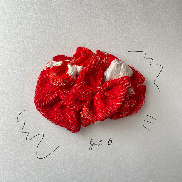 七五三　髪飾り　ヘッドドレス　着物リメイク　しぼり　オレンジ　赤　ハーフ成人式 七五三 髪飾り ヘッドドレス 着物リメイク しぼり 赤 オレンジ ハーフ