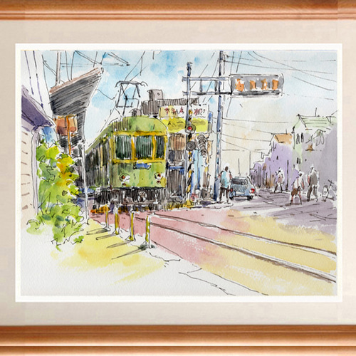水彩画「鎌倉山」 鎌倉高校前】鎌倉の風景水彩画 [A3サイズ複製・額付] | JTBの