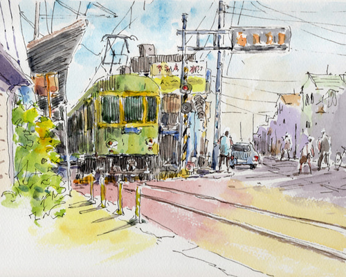 水彩画原画 鎌倉へ・腰越駅 ＃647 絵画 syoumei 通販 18459752