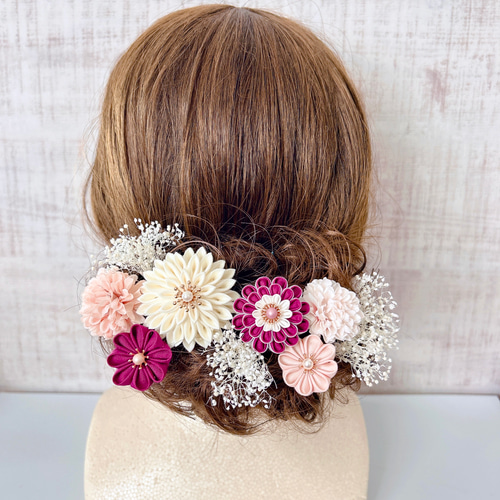 つまみ細工髪飾り【ピンク】成人式 和装 七五三 着物 結婚式