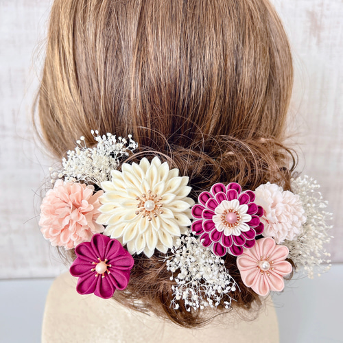 つまみ細工髪飾り【ピンク】成人式 和装 七五三 着物 結婚式