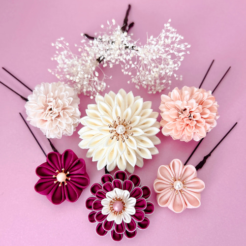 つまみ細工髪飾り【ピンク】成人式 和装 七五三 着物 結婚式