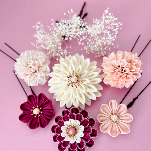つまみ細工髪飾り【ピンク】成人式 和装 七五三 着物 結婚式