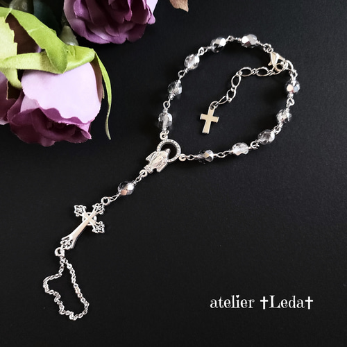 ☆ロザリオ ブレスレット☆Crystal Cal Rosary slave blacelet