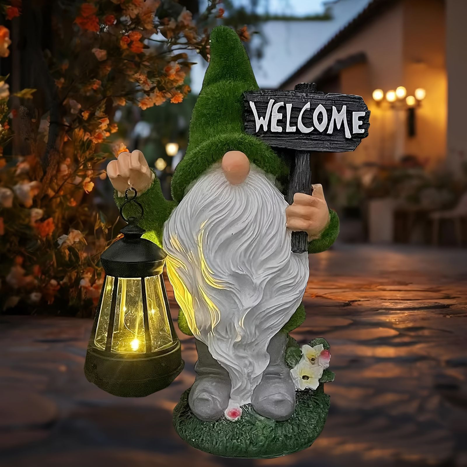 オブジェ ノーム 小人 妖精 ソーラーライト ウェルカム ガーデン 庭 玄関 装飾 樹脂 電源不要 ガーデンライト