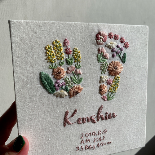 nico　手形・足形刺繍　春のお花畑 baby刺繍『春のお花畑』/刺繍/命名書/出産祝い/刺繍ボード