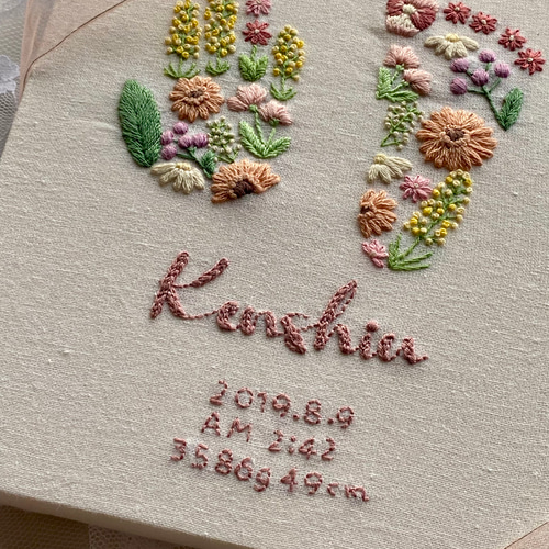 baby刺繍『春のお花畑』/刺繍/命名書/出産祝い/刺繍ボード