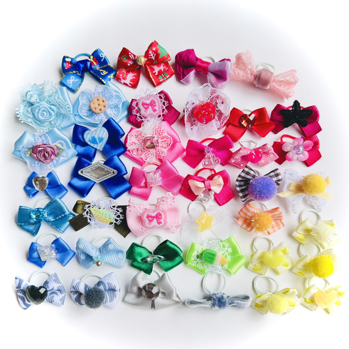 完成品 わんちゃん用リボンヘアゴム☆40個 バラ ハンドメイド ペット服