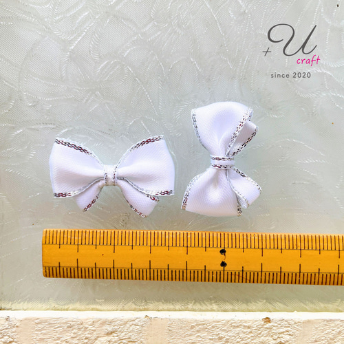 1079【サテンリボンパーツ/10ヶ】ホワイト×シルバー デコパーツ