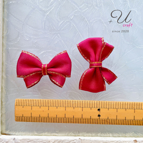 1081【サテンリボンパーツ/10ヶ】ワインレッド×ゴールド デコパーツ