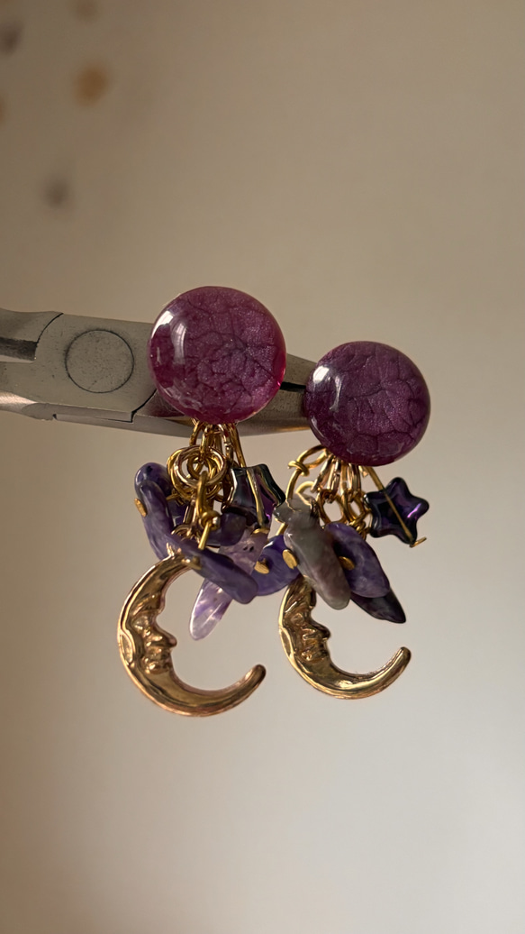 パープルカボション♡チャロアイト♡お月様♡ピアス ピアス（スタッド 