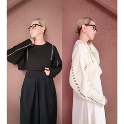 RATA 原創針織❤️精緻平衡的短針織❤️獨特的手工縫製❤️黑色 第7張的照片