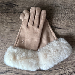 レザー×ファー手袋　未使用 羊革 スマホ対応可能 本革手袋 レディース グローブ レザー
