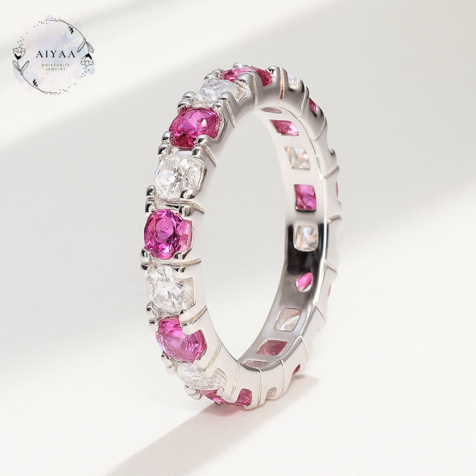 モアサナイト × 合成ルビー 3mm｜DカラーVVS1/H&C フルエタニティ