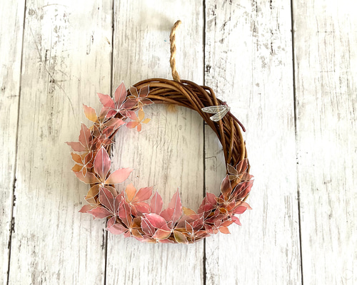 紅葉と赤とんぼのリース アメリカンフラワー/ディップアート