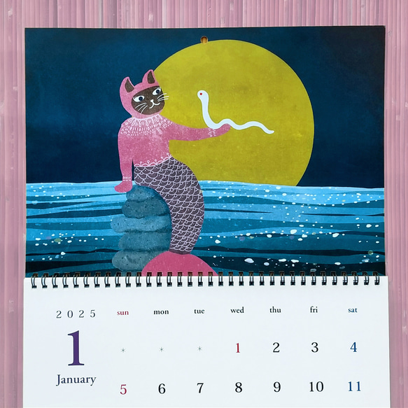 カレンダー2025 マーメイド猫イラスト A3 壁掛け 月めくり 11枚目の画像