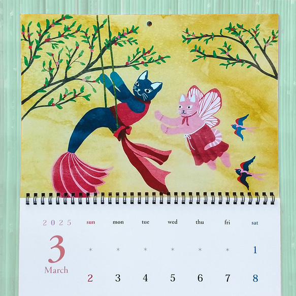 カレンダー2025 マーメイド猫イラスト A3 壁掛け 月めくり 12枚目の画像