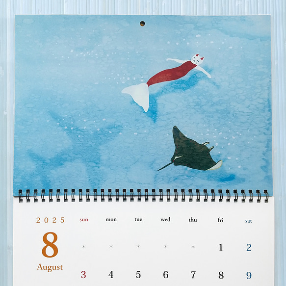 カレンダー2025 マーメイド猫イラスト A3 壁掛け 月めくり 4枚目の画像