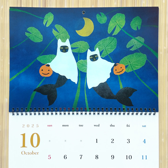 カレンダー2025 マーメイド猫イラスト A3 壁掛け 月めくり 6枚目の画像
