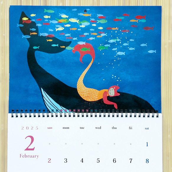 カレンダー2025 マーメイド猫イラスト A3 壁掛け 月めくり 10枚目の画像