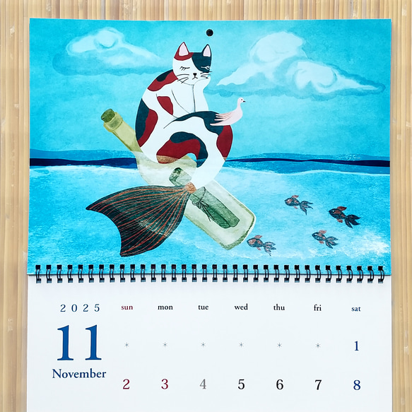 カレンダー2025 マーメイド猫イラスト A3 壁掛け 月めくり 7枚目の画像