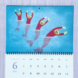 カレンダー2025 マーメイド猫イラスト A3 壁掛け 月めくり 2枚目の画像