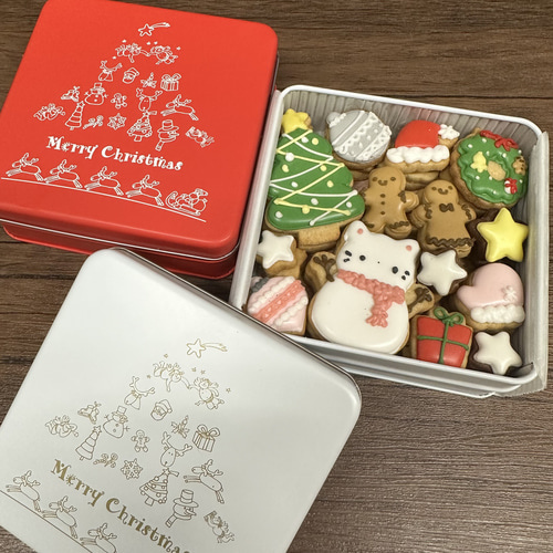 23日または24日発送 ＊ ねこだるまと雪だるま＊クリスマスクッキー缶