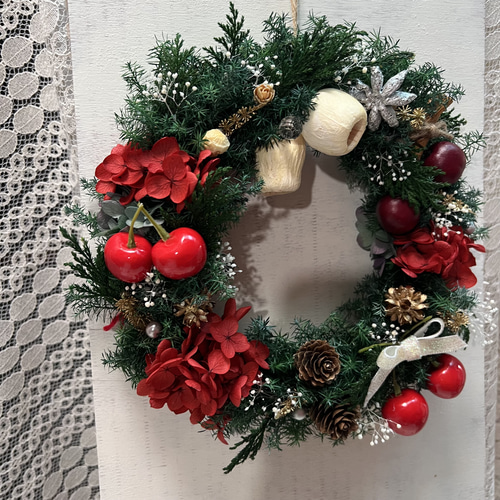 早割！クリスマス2024！さくらんぼクリスマスリース リース kuma 通販