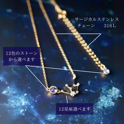 発送まで5日！】選べる12星座＆ストーンbijou(12色)のネックレス
