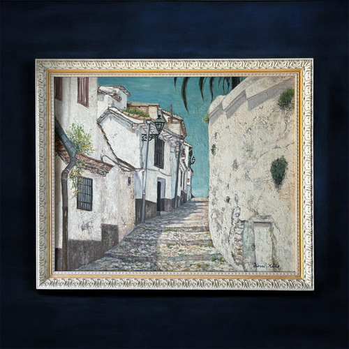 白い町(油絵25号、スペイン、グラナダ 、原画、一点物) 絵画