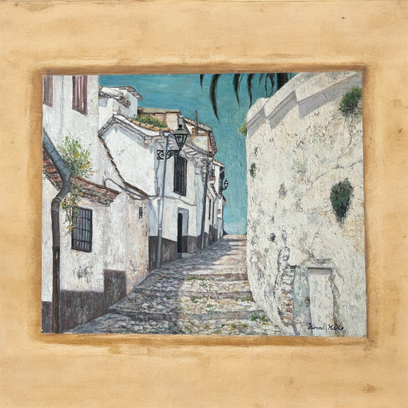 白い町(油絵25号、スペイン、グラナダ 、原画、一点物) 絵画 アトリエ