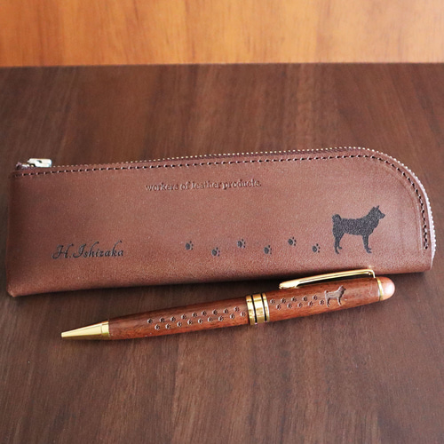 ☆ 犬種35種から選べる 栃木レザー メガネケース or ペンケース 名