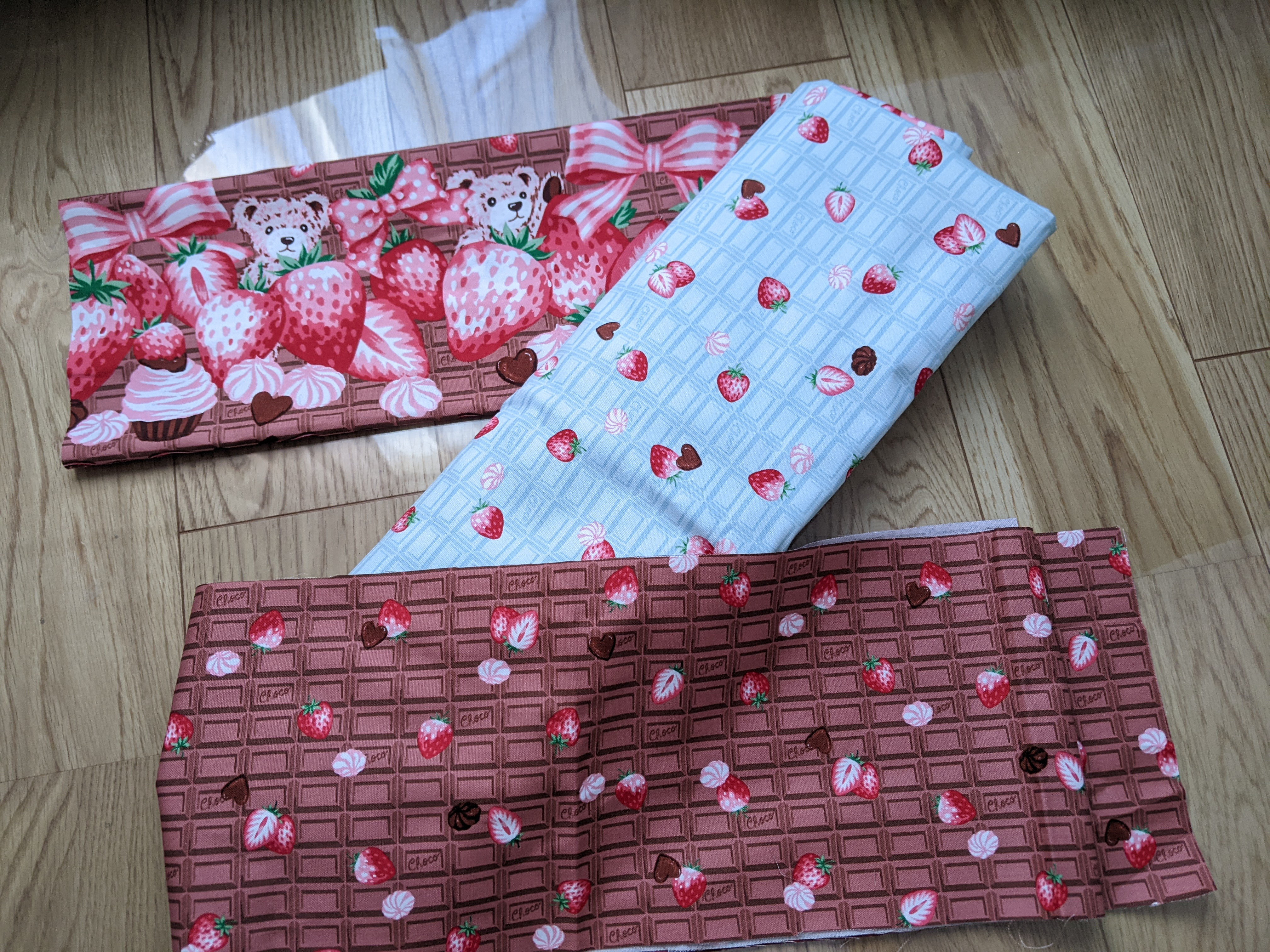 ストロベリーベア柄 リバーシブル半幅帯【セミオーダー】