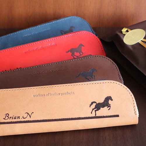 ☆ 馬デザイン選べる 栃木レザー メガネケース or ペンケース 名入れ可