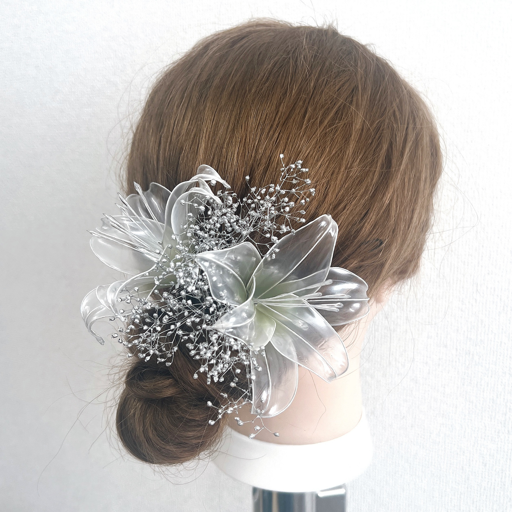 百合　かすみ草のヘッドドレス　５点セット　h4046