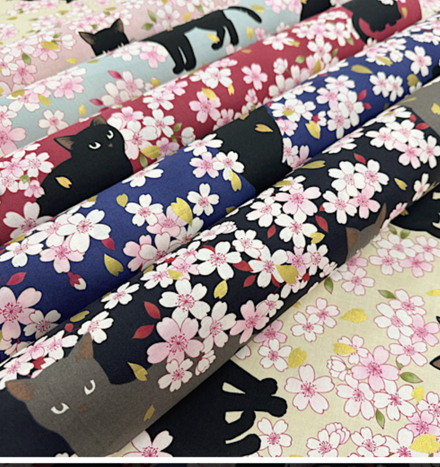 黒猫と桜柄【オーダー生地見本】