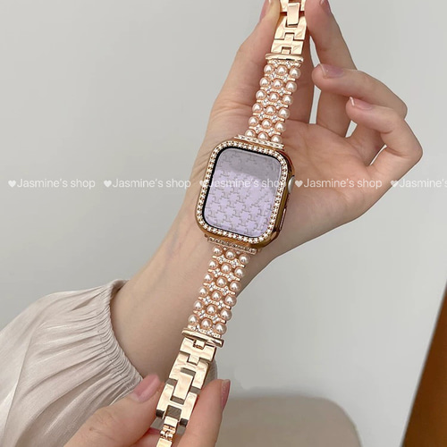 Apple Watch ラインストーン パール チェーンベルト キラキラパール