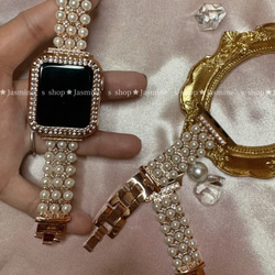 Apple Watch ラインストーン　パール　チェーンベルト　キラキラパール　チェーンバンド　保護カバー付き 5枚目の画像