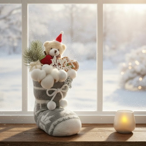 ご予約済✦2点セット✦謹賀新年＆くまちゃんのクリスマス…ブリザーブドアレンジ 動物モチーフ【クリスマス2025】数量限定！ふわふわクマちゃんの