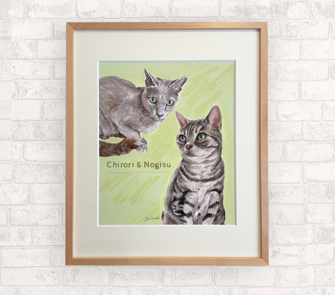 【フレーム額つき】うちの子イラスト　ペット似顔絵　 B4サイズ　 壁掛け